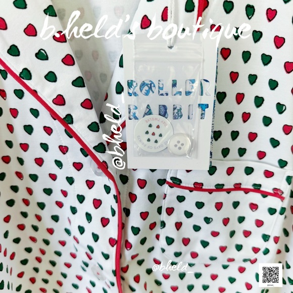 Roller Rabbit Holiday Hearts Polo Pajamas Red/Green Small Dreamland Day 12 NWT - Picture 4 of 13